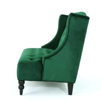 Modern Glam Loveseat Sofa with Velvet Upholstery, Wingback Design, Button-Tufted Diamond Stitch, 50.50" W x 34.00" D x 38.50" H, Emerald(m-9)