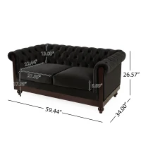 Chesterfield Velvet Loveseat Sofa, 2-Person Rolled Arm Upholstered Couch, with Tufted Buttons, Pine Wood Frame, 59.50" Wx34.00" Dx27.00" H, Black(m-3)