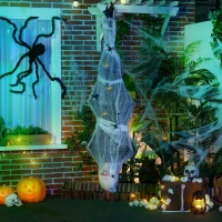 HOMCOM 55.9 Inch/4.7ft Life Size Outdoor Halloween Decoration Hanging Mummy with Spider Web, Animated Prop Decor with Sound and Motion Activated, Light Up Eyes, Creepy Sound(m-1)