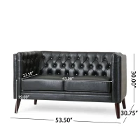 Modern Glam Loveseat Sofa with Velvet Upholstery, Wingback Design, Button-Tufted Diamond Stitch, 53.50" W x 31.00" D x 30.00" H, Black(m-3)