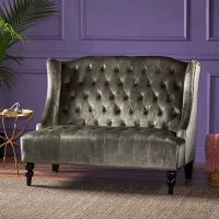 Modern Glam Loveseat Sofa with Velvet Upholstery, Wingback Design, Button-Tufted Diamond Stitch, 50.50" W x 34.00" D x 38.50" H, Gray(m-1)