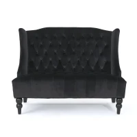 Modern Glam Loveseat Sofa with Velvet Upholstery, Wingback Design, Button-Tufted Diamond Stitch, 50.50" W x 34.00" D x 38.50" H, Black(m-2)