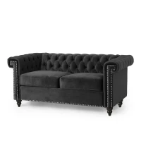 Modern Glam Loveseat Sofa with Velvet Upholstery, Wingback Design, Button-Tufted Diamond Stitch, 61.00" W x 32.00" D x 25.50" H, Black(m-9)