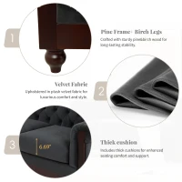 Chesterfield Velvet Loveseat Sofa, 2-Person Rolled Arm Upholstered Couch, with Tufted Buttons, Pine Wood Frame, 59.50" Wx34.00" Dx27.00" H, Dark Gray(m-6)