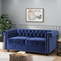 Modern Glam Loveseat Sofa with Velvet Upholstery, Wingback Design, Button-Tufted Diamond Stitch, 61.00" W x 32.00" D x 25.50" H, Blue(m-1)