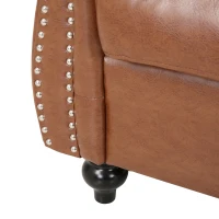Mid-Century Loveseat Sofa with Deep Button Tufting and Rolled Arms, Nailhead Accents, 62" W x 34" D x 28" H, Light Brown(m-7)