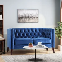 Modern Glam Loveseat sofa with Velvet Upholstery, Wingback Design, Button-Tufted Diamond Stitch, 53.50" W x 31.00" D x 30.00" H, Navy Blue(m-4)