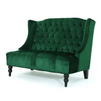 Modern Glam Loveseat Sofa with Velvet Upholstery, Wingback Design, Button-Tufted Diamond Stitch, 50.50" W x 34.00" D x 38.50" H, Emerald(m-8)