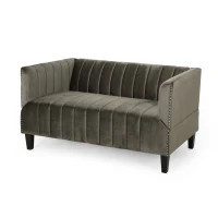 Modern Glam Loveseat Sofa with Velvet Upholstery, Wingback Design, Button-Tufted Diamond Stitch, 53.50" W x 30.50" D x 28.00" H, Grey(m-9)