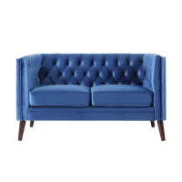 Modern Glam Loveseat sofa with Velvet Upholstery, Wingback Design, Button-Tufted Diamond Stitch, 53.50" W x 31.00" D x 30.00" H, Navy Blue(m-2)