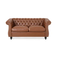 Mid-Century Loveseat Sofa with Deep Button Tufting and Rolled Arms, Nailhead Accents, 62" W x 34" D x 28" H, Light Brown(m-2)