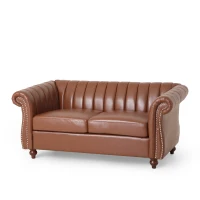 Modern PU Leather Glam Loveseat Sofa with Wingback Design and Button-Tufted Diamond Stitch, 62.00" W x 33.00" D x 28.50" H, Light Brown(m-9)