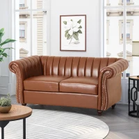Modern PU Leather Glam Loveseat Sofa with Wingback Design and Button-Tufted Diamond Stitch, 62.00" W x 33.00" D x 28.50" H, Light Brown(m-4)