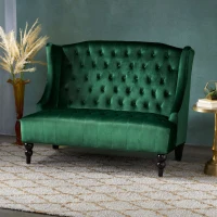 Modern Glam Loveseat Sofa with Velvet Upholstery, Wingback Design, Button-Tufted Diamond Stitch, 50.50" W x 34.00" D x 38.50" H, Emerald(m-4)