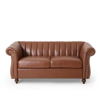 Modern PU Leather Glam Loveseat Sofa with Wingback Design and Button-Tufted Diamond Stitch, 62.00" W x 33.00" D x 28.50" H, Light Brown(m-2)