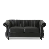 Modern Glam Loveseat Sofa with Velvet Upholstery, Wingback Design, Button-Tufted Diamond Stitch, 62.00" W x 33.00" D x 28.50" H, Black(m-2)