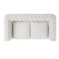 Chesterfield Loveseat Sofa, Deep Button Tufting, Rolled Arms, Nailhead Accents, 62" W x 34" D x 28" H, Beige(m-6)