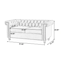 Modern Glam Loveseat Sofa with Velvet Upholstery, Wingback Design, Button-Tufted Diamond Stitch, 61.00" W x 32.00" D x 25.50" H, Black(m-3)