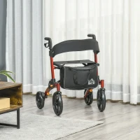 HOMCOM Rollator Walker for Seniors and Adults with 8'' Wheels, Seat, Aluminium Lightweight Folding Rolling Walker with Adjustable Handle, Storage Bag, Dual Brake, Red(m-8)