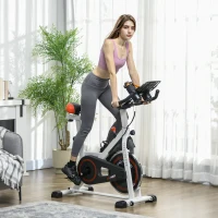 Soozier Adjustable Upright Stationary Exercise Bike w/ LCD Display, Indoor Cycling Bike for Home w/ Adjustable Resistance, White(m-1)