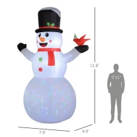 Outsunny 12FT Giant Inflatable Snowman, Christmas Blow Up Snowman with Rotating Colorful LED Light for Indoor, Outdoor, Yard(m-3)