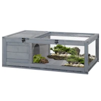 PawHut Wooden Reptile Cage with 3 Windows Slide-out Tray for Turtles, Lizards, Snakes(m-1)