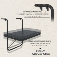 Outsunny Outdoor Hanging Table, Adjustable Balcony Railing Table, Aluminum Mounting Wall Desk Rack, Foldable Outdoor Flower Stand Serving Table Rectangle, Black(m-4)