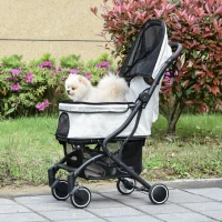 PawHut Travel Pet Stroller for Dogs, Cats, One-Click Fold Jogger Pushchair with Aluminum Frame, EVA Wheels, Brakes, Basket Storage, Safety Belts, Adjustable Canopy, Zippered Mesh Window Door, Beige(m-13)
