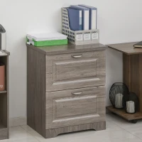 HOMCOM Wood 2-Drawer Lateral File Cabinet Organizer with Hanging Bar and Spacious Tabletop Display for for Letter/Legal Size, Grey(m-10)
