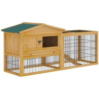 PawHut 2 Levels Wooden Rabbit Hutch, Bunny Hutch House Guinea Pig Cage with Run Space, Removable Tray, Ramp & Waterproof Roof for Outdoor, Yellow(m-1)