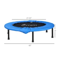 Soozier Φ40” Foldable Mini Fitness Trampoline Home Gym Yoga Exercise Rebounder Indoor Outdoor Jumper with Safety Pad, Blue/Black(m-3)