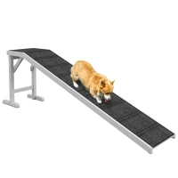 PawHut Dog Ramp Foldable with Non-slip Carpet Top Platform, Gray, White(m-12)