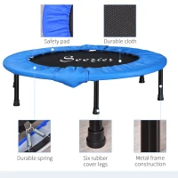 Soozier Φ40” Foldable Mini Fitness Trampoline Home Gym Yoga Exercise Rebounder Indoor Outdoor Jumper with Safety Pad, Blue/Black(m-4)