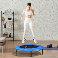 Soozier Φ40” Foldable Mini Fitness Trampoline Home Gym Yoga Exercise Rebounder Indoor Outdoor Jumper with Safety Pad, Blue/Black(m-8)