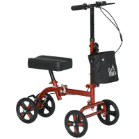 HOMCOM Steerable Knee Walker, Foldable Knee Scooter with Dual Braking System, Adjustable Height, Crutch Alternative, Red(m-11)