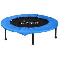 Soozier Φ40” Foldable Mini Fitness Trampoline Home Gym Yoga Exercise Rebounder Indoor Outdoor Jumper with Safety Pad, Blue/Black(m-2)