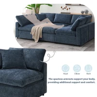 130" x 65" Modern Modular Cloud Sofa Bed with Ottoman, 6-Seat, Convertible U Shaped Sofa for Living Room, Apartment, Dark Blue(m-6)