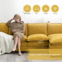 118" x 55" Modern L-Shaped Chenille Cloud Sofa with Double Seat Cushions and Chaise Lounge, 5-Seat Couch for Living Room, Ginger(m-6)