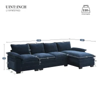 118" x 55" Modern L-Shaped Chenille Cloud Sofa with Double Seat Cushions and Chaise Lounge, 5-Seat Couch for Living Room, Dark Navy(m-3)