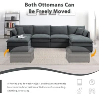 134" Chenille Modular Sectional 6 Seat Sleeper Sofa Bed with Ottomans, Double Cushions, for Living Room, 134″ L x 66″ W x 35″ H, Dark Gray(m-5)