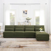 Oversized Deep Seat Sectional Sofa with Reversible Chaise, Loop Yarn Fabric, 5-Seat Couch for Living Room, 120″ L x 61″ W x 33″ H, Green(m-8)