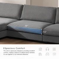 Oversized Corduroy Sectional Sofa with USB Charging Port and Cup Holder, Deep Seat Sofa Bed with 50" Chaise, 134″ L x 54″ W x 25″ H, Gray(m-9)