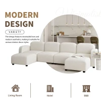 116" x 58" Velvet Modular Sectional 6-Seat Sleeper Sofa with Ottoman, U-Shaped Convertible Indoor Furniture for Living Room, Beige(m-4)