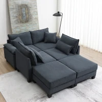 Wide Seat Corduroy Modular Sectional Sofa Bed, Couch Set with Armrest Pillow, 6 Seat Free Combination Sofa, 73" L x 65" W x 34" H, Gray(m-1)