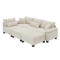 Wide Seat Corduroy Modular Sectional Sofa Bed, Couch Set with Armrest Pillow, 6 Seat Free Combination Sofa, 73" L x 65" W x 34" H, Beige(m-12)