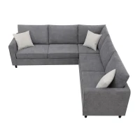 91" x 91" Modern Upholstered Living Room Sectional Sofa, L Shape Couch with 3 Pillows, Easy Assembly, 91″ L x 91″ W x 33.5″ H, Gray(m-13)