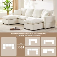 110" Modern U Shape Modular Sofa with 2 Pillows, 6 Seat Chenille Sectional Couch Set, Freely Combinable, 110″ L x 57″ W x 37″ H, White(m-9)