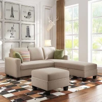 L-Shaped Reversible Sectional Couch with Storage Ottoman and Nailhead Trim, Textured Fabric, 81″ L x 76.5″ W x 35″ H, Warm Grey(m-1)