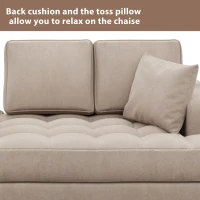 64" Deep Tufted Upholstered Chaise Lounge with Toss Pillow, Textured Fabric, for Living Room or Bedroom, 64″ L x 31.5″ W x 33″ H, Warm Grey(m-7)