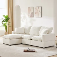 84" x 57" Modern 4-Seat Chenille Modular Sofa Set with 2 Pillows, Freely Combinable, for Living Room, 84″ L x 57″ W x 37″ H, White(m-9)
